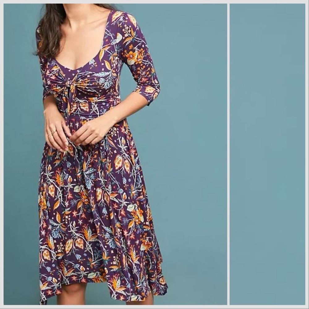 Anthropologie MAEVE soft stretchy knit floral purple dress, S. - Picture 1 of 9